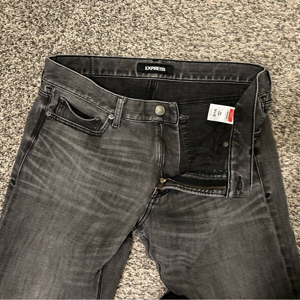 Express 34x32 4 Way Stretch Slim Straight Jeans Black / Grey